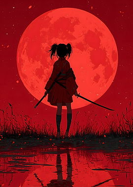 Red Moon Samurai Girl