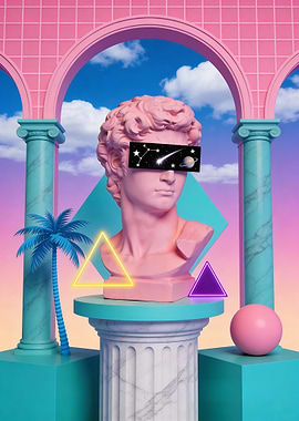 Surreal Vaporwave Bust with Celestial Blindfold