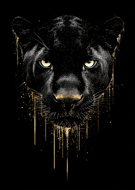 Black Panther with Gold Drips