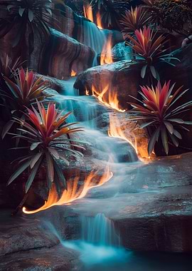 Fire and Water Fantasy Waterfall
