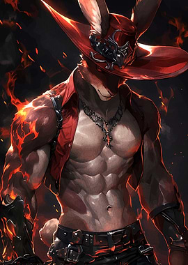 Muscular Rabbit Warrior with Red Hat
