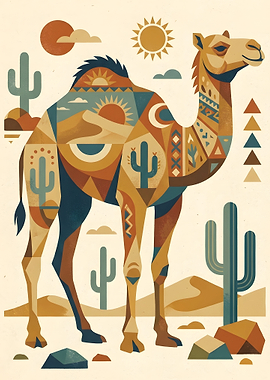 Geometric Camel Desert Illustration