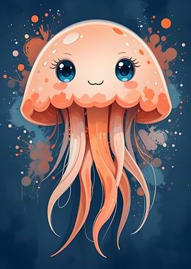 Happy Cute Jellyfish Cartoon Illustration