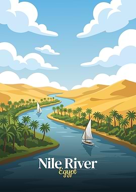 Nile River Egypt Cartoon Landscape