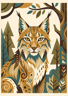 Stylized Lynx Portrait in Forest
