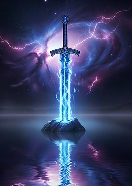 Mystical Sword in Stone with Lightning