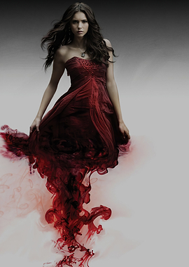 Vampire Woman in Red Dress with Ink Effect