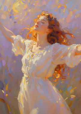 Woman in White Dress, Impressionistic Painting