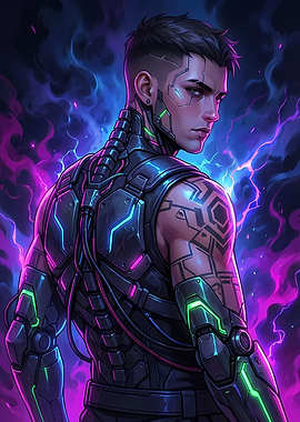 Cyberpunk Warrior with Neon Accents