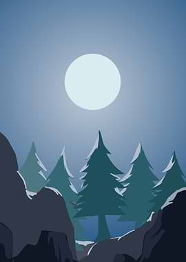 Moonlit Forest Landscape Illustration