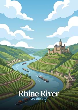 Rhine River Germany Landscape Illustration