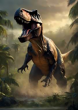 Roaring Tyrannosaurus Rex in Jungle