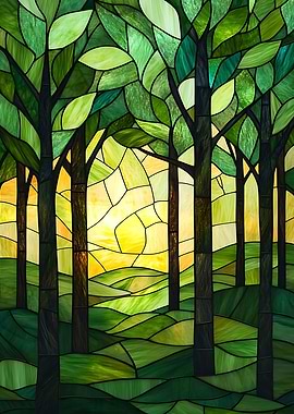 Stained Glass Forest Landscape