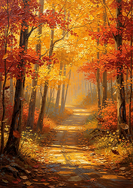 Autumn Forest Path Painting