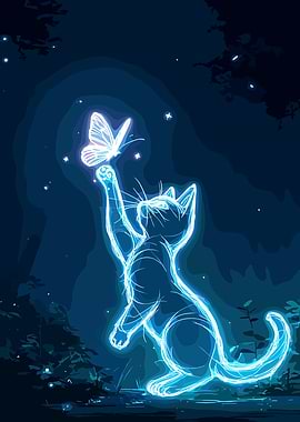 Glowing Cat and Butterfly Illustration