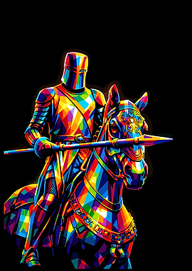 Colorful Knight on Horseback Digital Art
