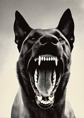 Aggressive Dog Portrait in Black and White