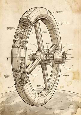 Space Station Blueprint on Aged Paper