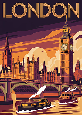 London Cityscape Art Deco Poster
