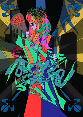 Abstract Woman with Mirror and Text