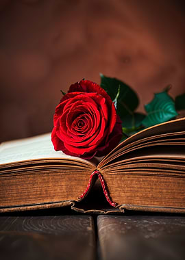 Red Rose on Open Book