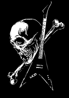 Skull, Guitar, and Crossbones Illustration