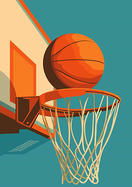 Basketball and Hoop Graphic Illustration