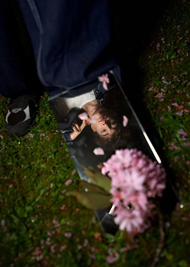 Mirror reflection with cherry blossom