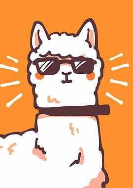 Cool Alpaca with Sunglasses Cartoon