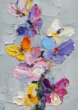 Impasto Floral Painting on Gray Background