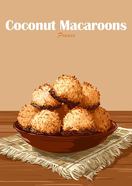 Coconut Macaroons France Dessert Illustration