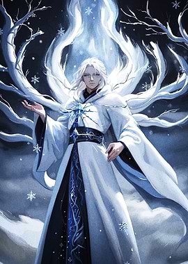Winter Mage with Snowflakes and Magic