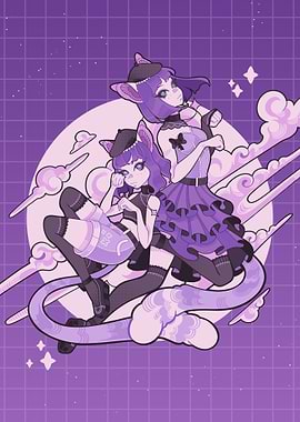 Anime Cat Girls in Purple Hues