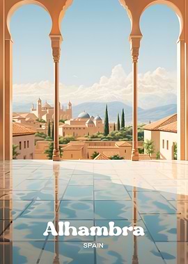 Alhambra Spain Travel Art Illustration