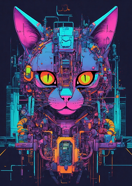 Cyberpunk Robotic Cat Portrait