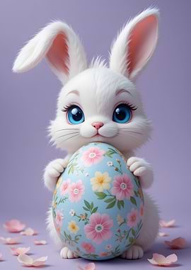 Cute Easter Bunny with Floral Egg