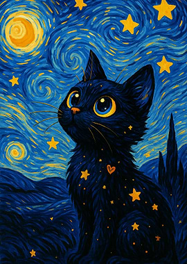 Starry Night Cat Art