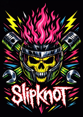 Slipknot Skull with Flames and Tools