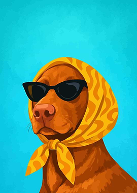 Dog with Scarf and Sunglasses