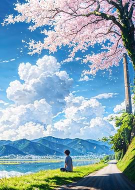 Anime Landscape with Cherry Blossoms
