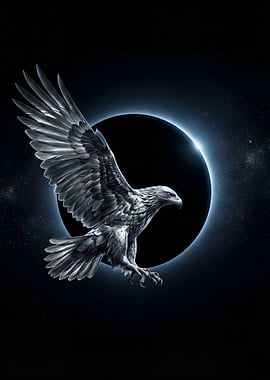 Eagle in Flight Against Eclipse