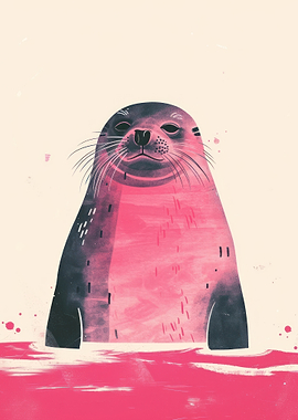 Stylized Seal Illustration in Pink and Gray