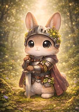 Cute Bunny Knight in Forest