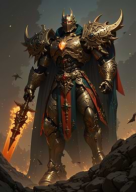 Golden Knight with Flaming Sword