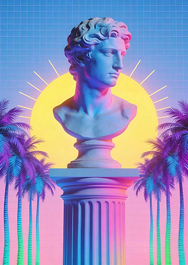 Vaporwave Bust with Palm Trees