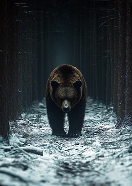 Bear in Snowy Forest