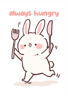 Always Hungry Cartoon Rabbit with Utensils