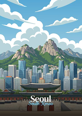 Seoul, South Korea Cityscape Illustration