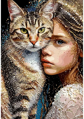 Girl and Cat Portrait with Glitter