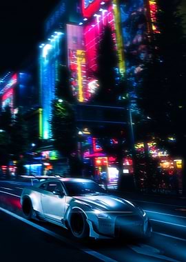 Nissan GT-R in Neon Cityscape